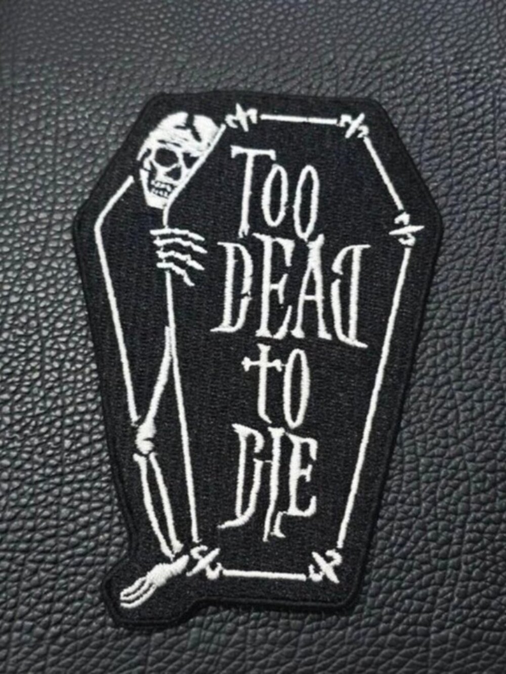 Killstar Too Dead Patch Gothic Occult Coffin Skeleton Text Embroidered Accessory